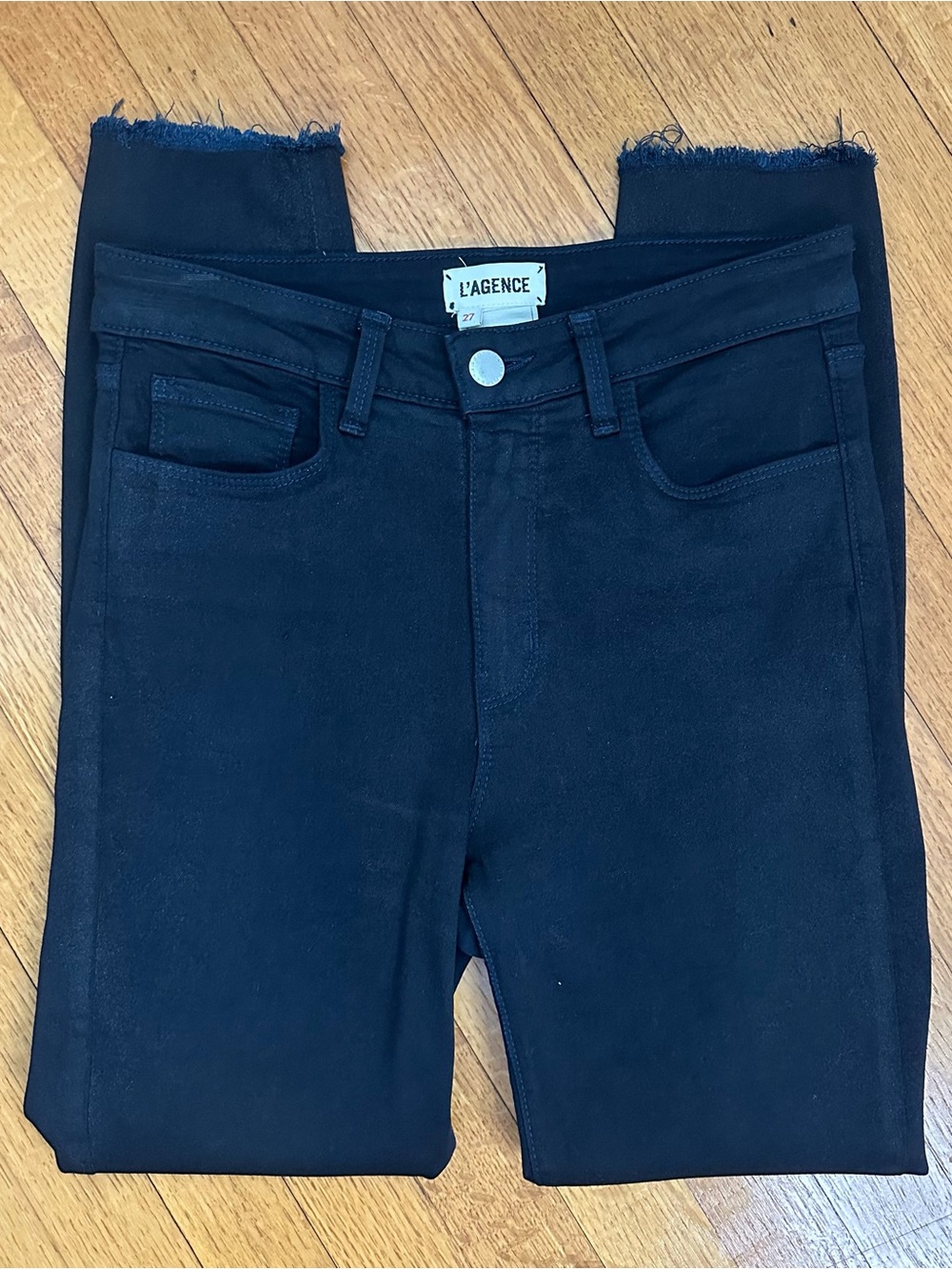 L'AGENCE Margot High Rise Skinny Jeans Metro Coated Waxed Size 27